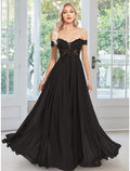 A-Line Off-Shoulder Chiffon Sleeveless Applique Floor-Length Evening Gown - Chloe Dress