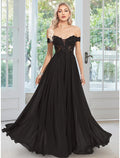 A-Line Off-Shoulder Chiffon Sleeveless Applique Floor-Length Evening Gown - Chloe Dress