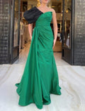 A-Line One-Shoulder Satin Sleeveless High Slit Evening Gown - Chloe Dress