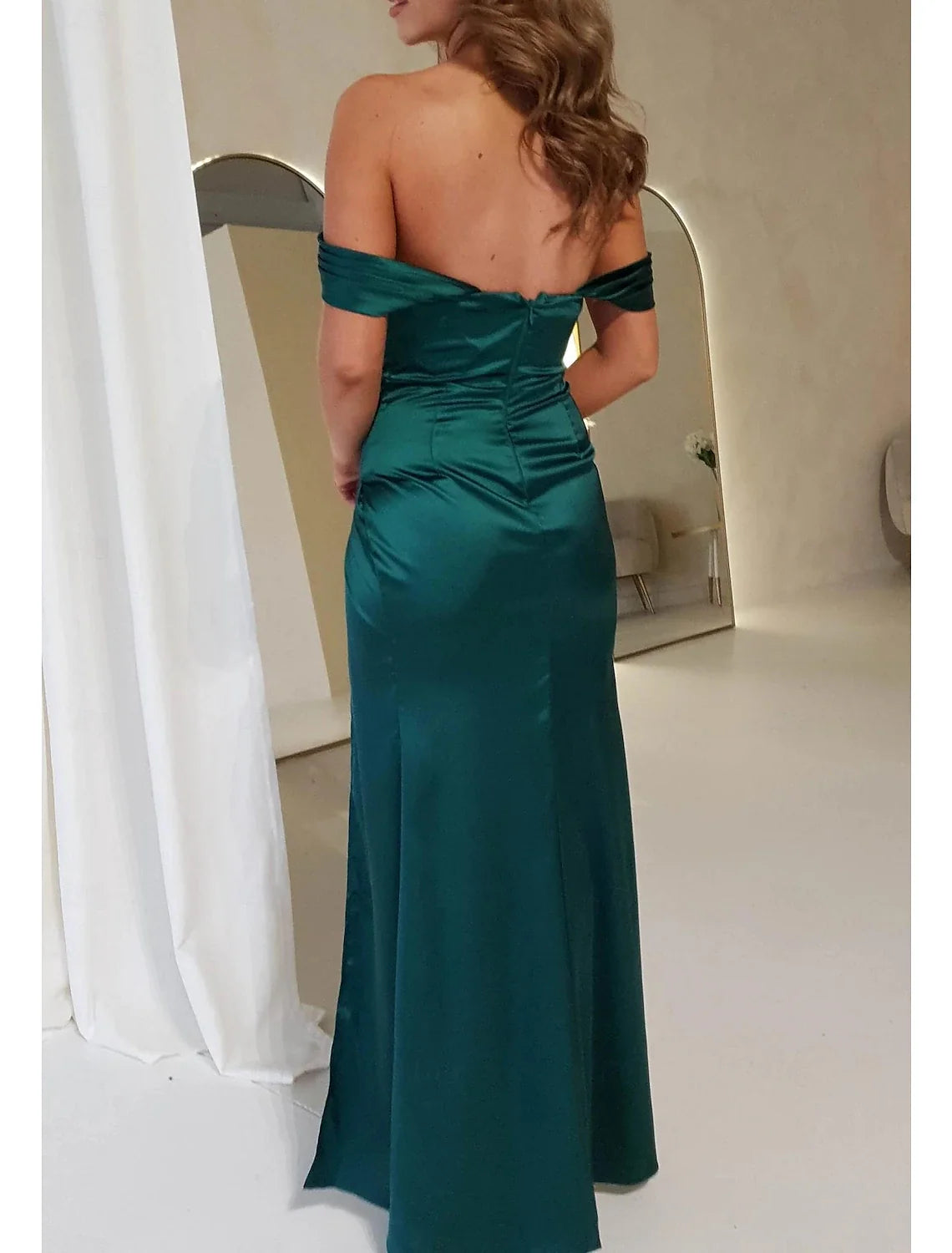 A-Line Off-Shoulder Satin Sleeveless Floor-Length Prom Dress - Chloe Dress