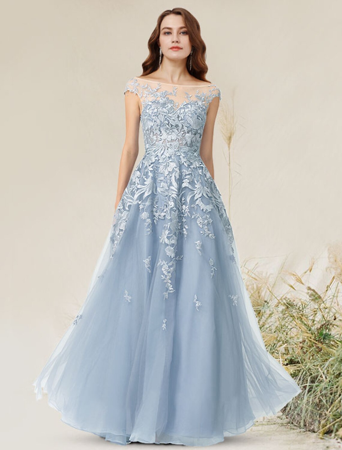 A-Line Lace Sleeveless Applique Floor-Length Evening Dress - Chloe Dress