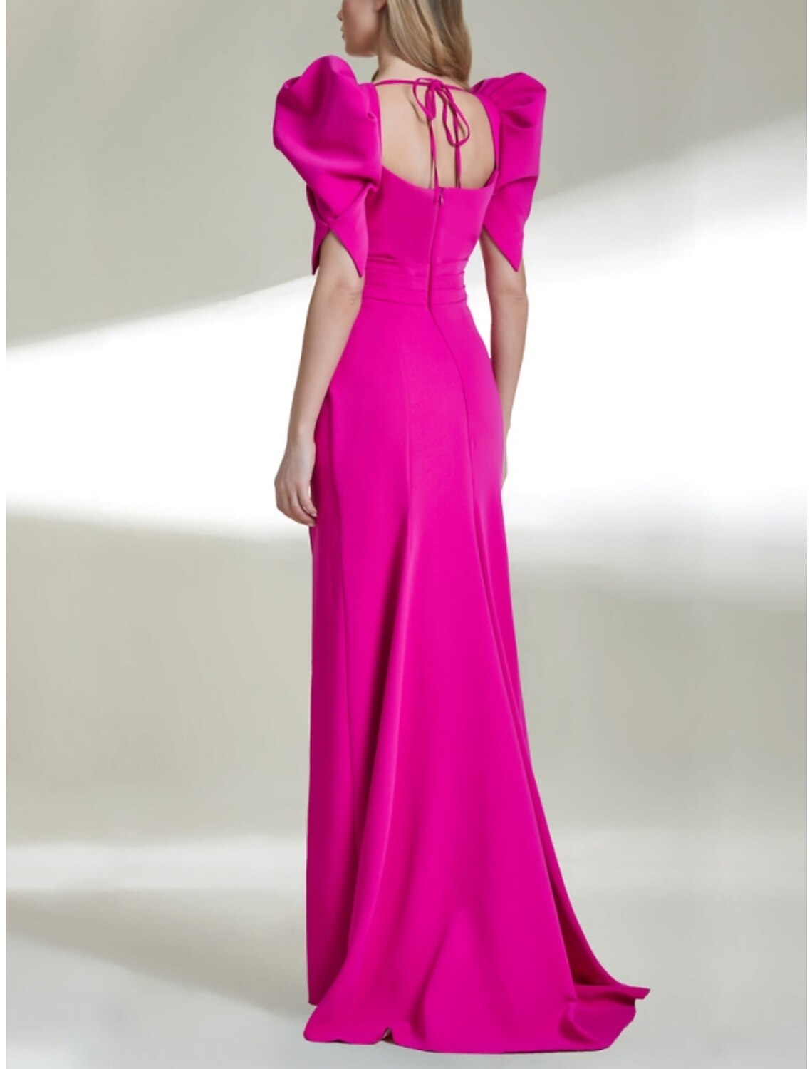 A-Line Square Neck Short Sleeve High Slit Mini Evening Gown - Chloe Dress