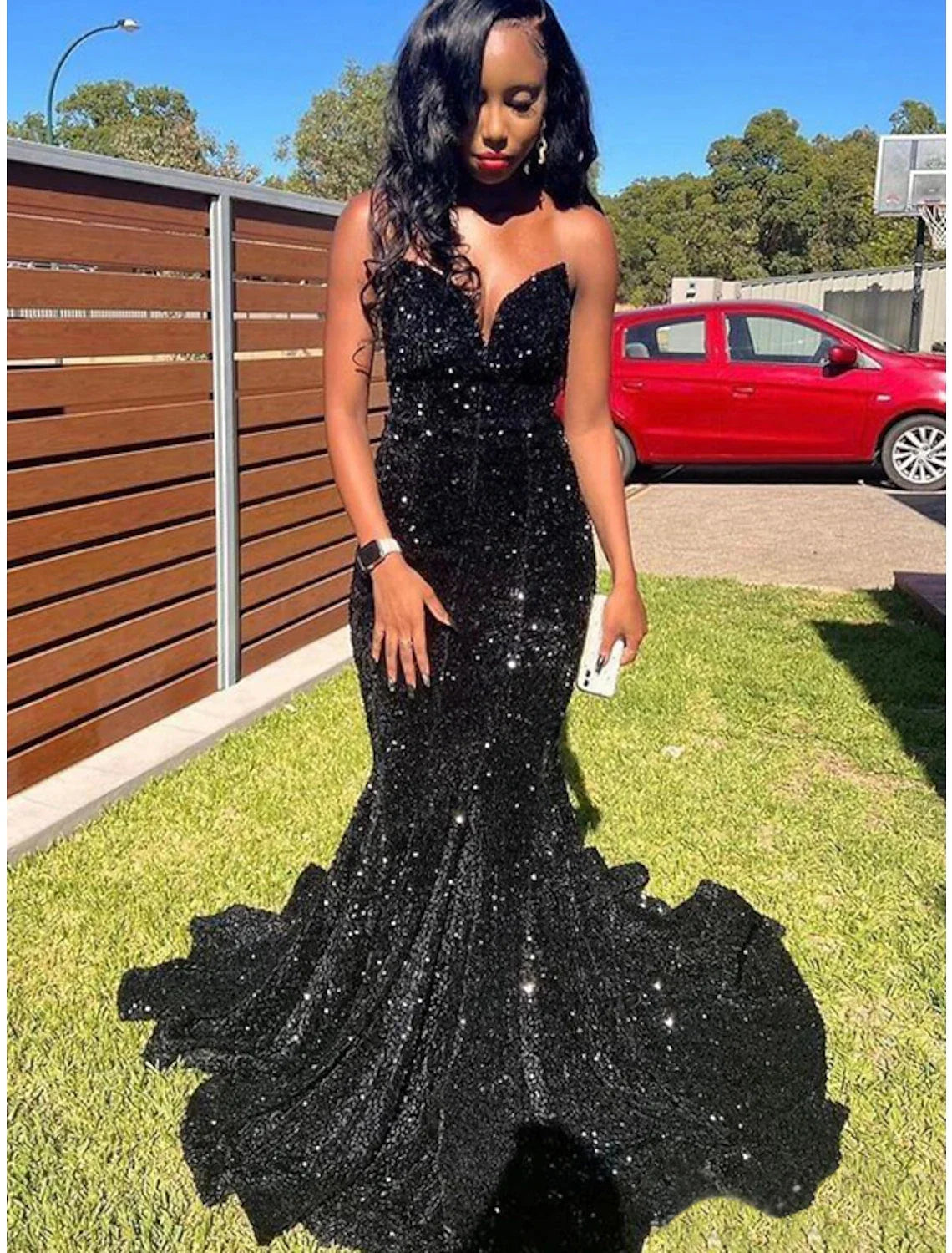 Mermaid V-Neck Sequin Sleeveless Floor-Length Prom Dress - Chloe Dress