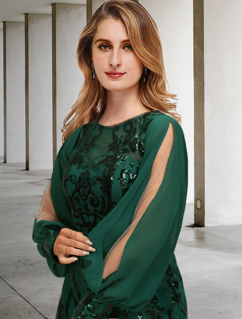 Mermaid Chiffon Long Sleeve Train Wedding Dress - Chloe Dress