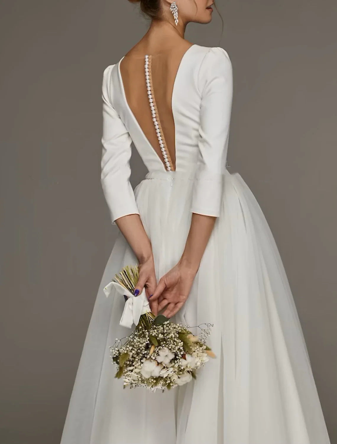 A-Line Off-Shoulder Chiffon Cap Sleeve Tea-Length Wedding Gown - Chloe Dress