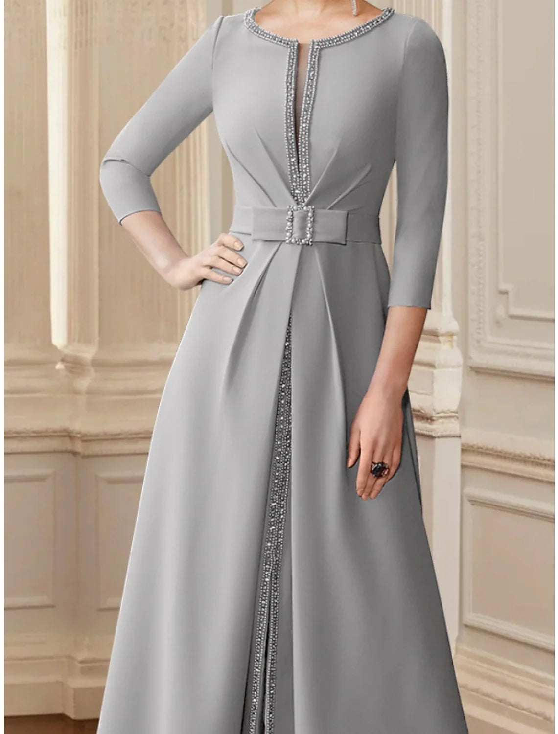 A-Line Chiffon Three-Quarter Sleeve Tea-Length Wedding Dress - Chloe Dress