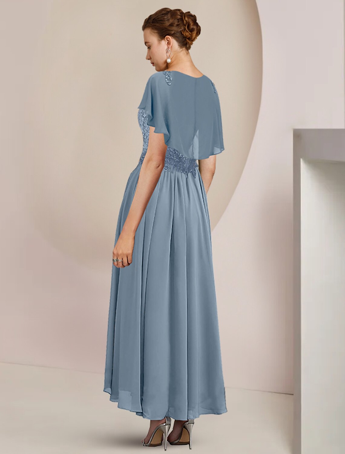 A-Line Chiffon Sleeveless Applique Tea-Length Dress - Chloe Dress
