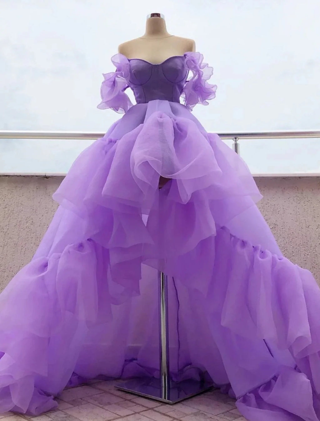 Purple A-Line Off-Shoulder Tulle Short Sleeve Asymmetric Mini Prom Dress - Chloe Dress