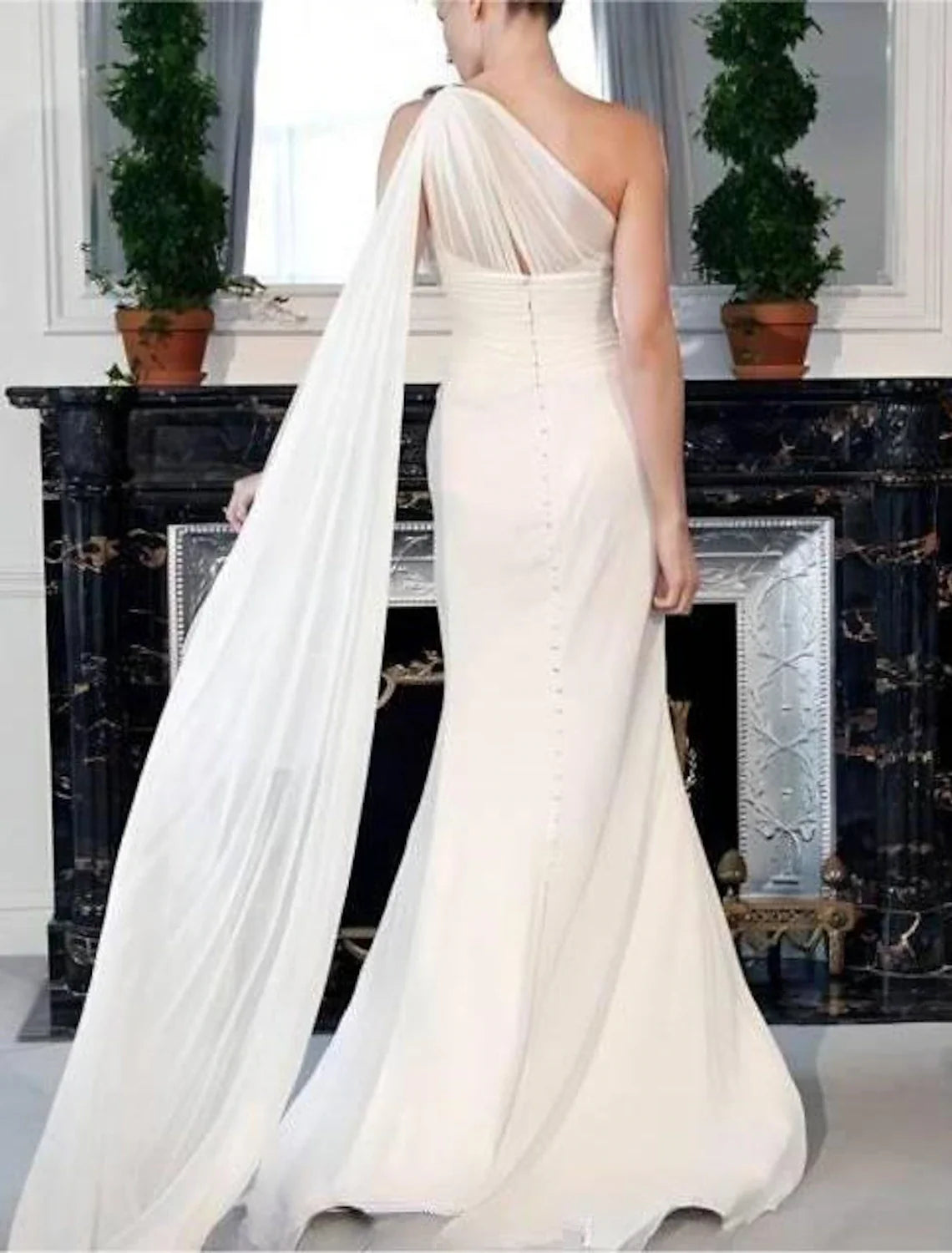Mermaid One-Shoulder Chiffon Sleeveless Pleated Wedding Gown - Chloe Dress