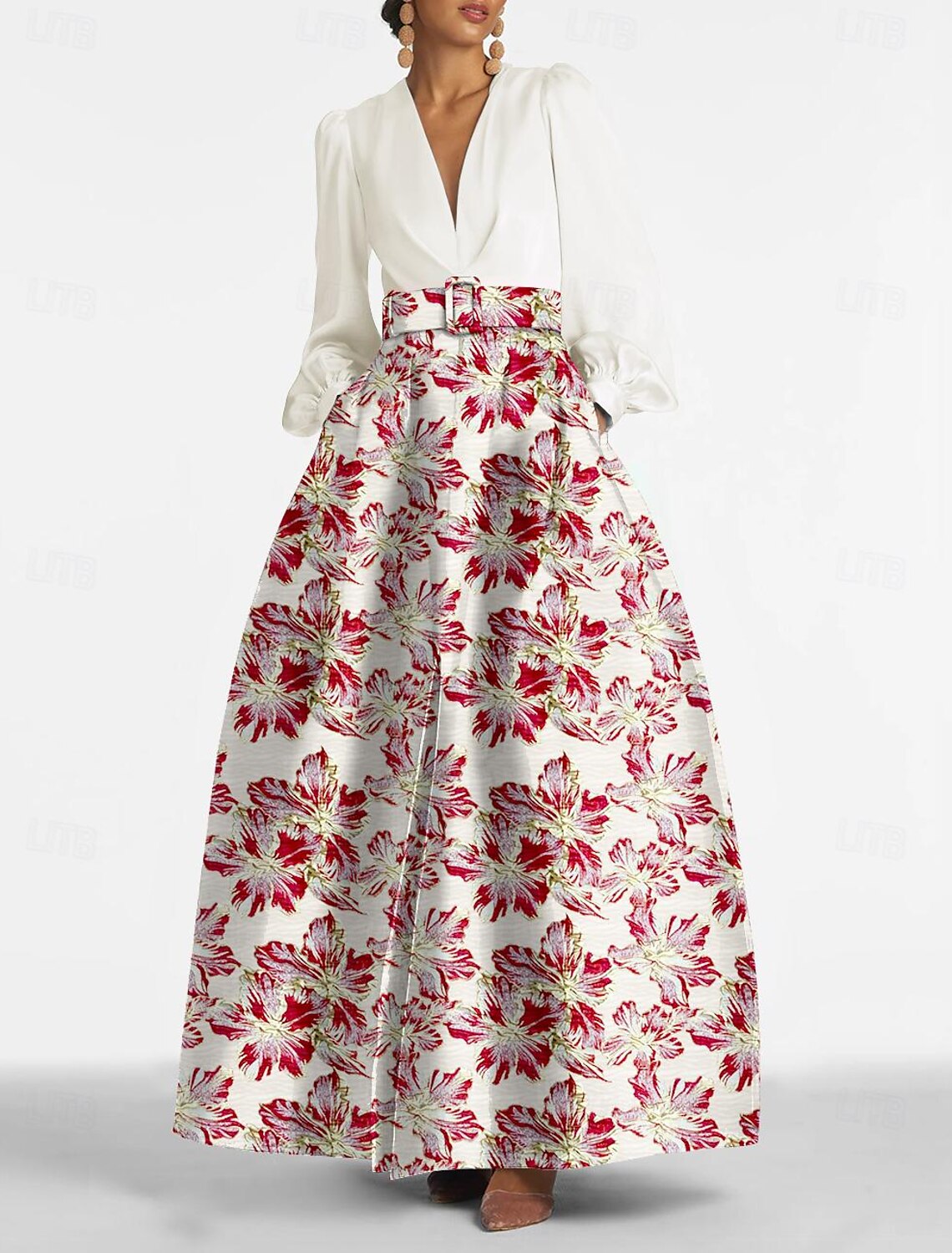 A-Line V-Neck Long Sleeve Floor-Length Evening Gown - Chloe Dress