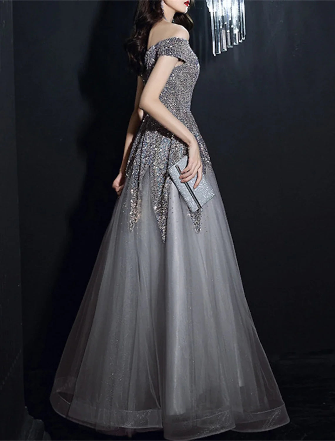 A-Line Off-Shoulder Sequin Short Sleeve Floor-Length Prom Dress - Chloe Dress