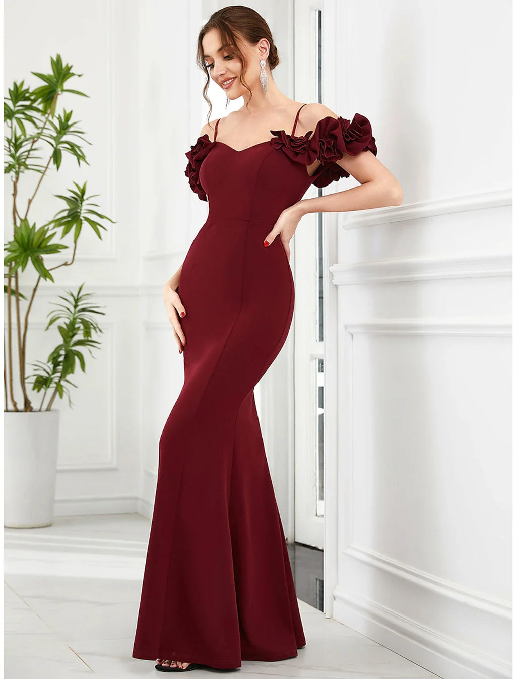 Mermaid Off-Shoulder Polyester Sleeveless Ruffled Floor-Length Evening Gown - Chloe Dress