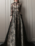 A-Line Lace Three-Quarter Sleeve Train Evening Gown - Chloe Dress