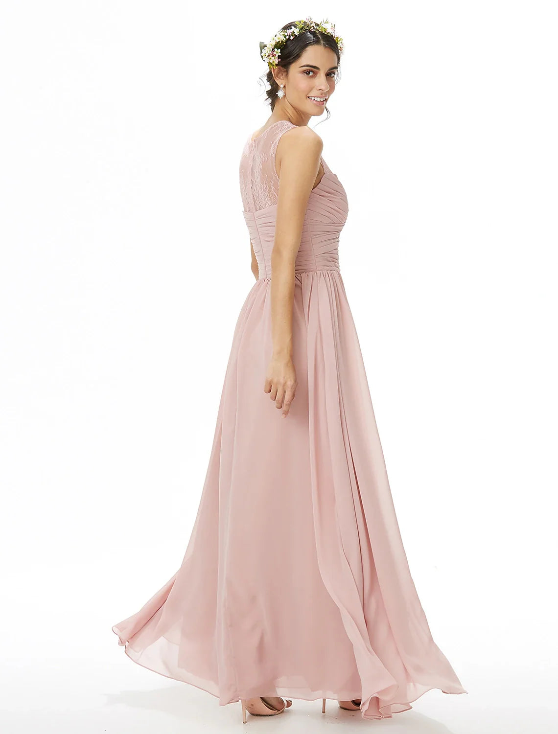 A-Line Chiffon Sleeveless Pleated Floor-Length Wedding Dress - Chloe Dress