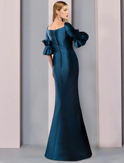 Sheath Square Neck Satin Floor-Length Wedding Dress - Chloe Dress