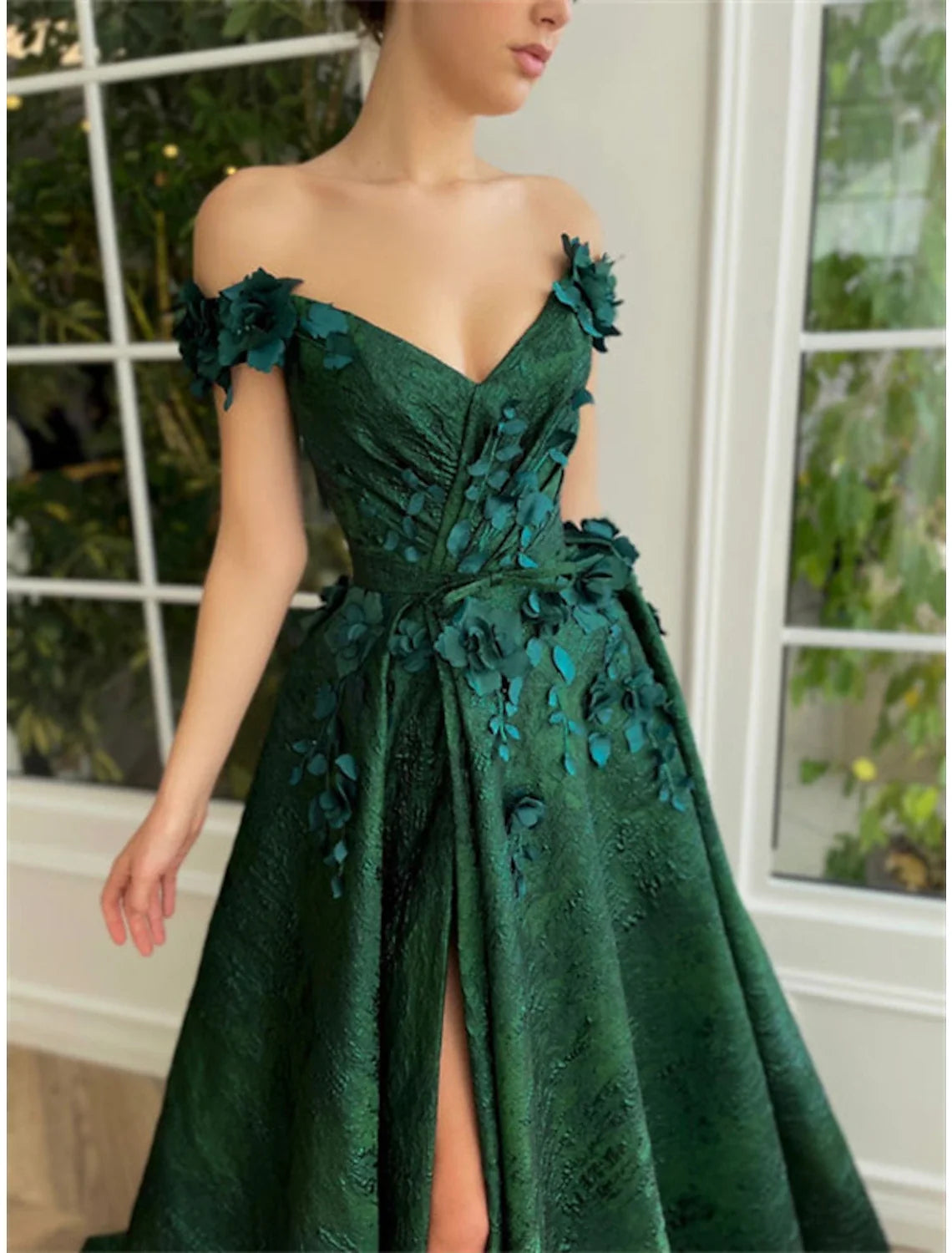 A-Line Off-Shoulder Satin Sleeveless High Slit Prom Dress - Chloe Dress