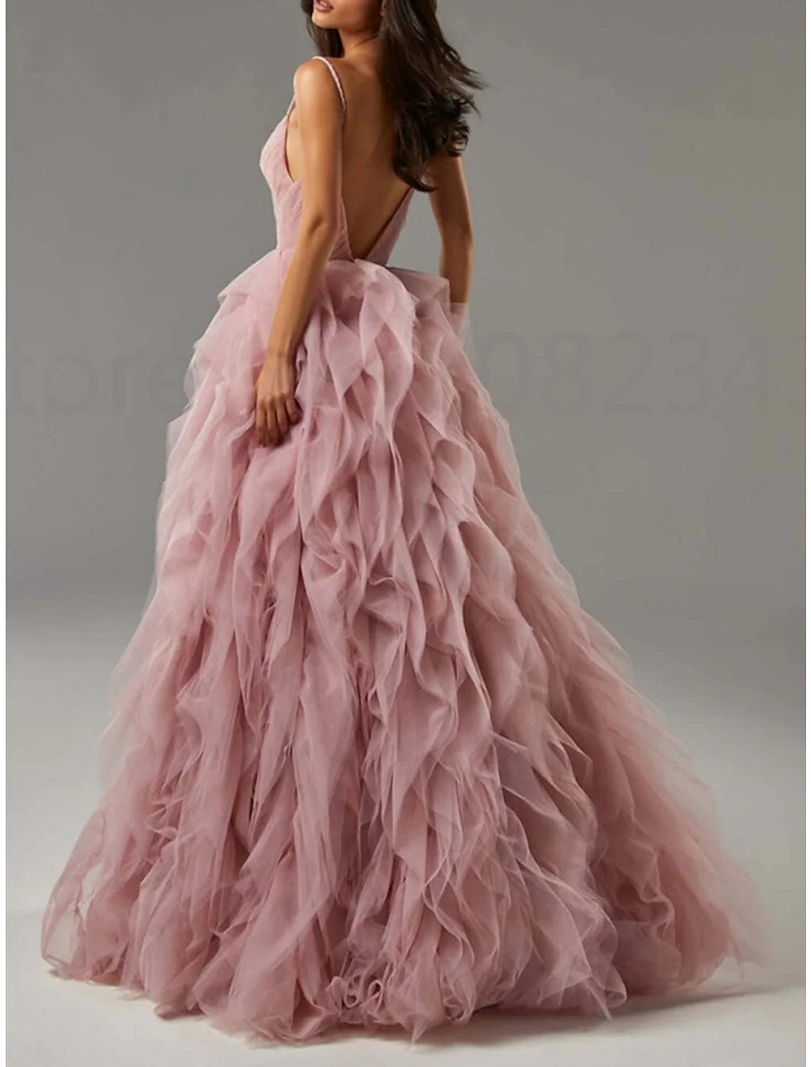 A-Line Spaghetti Strap Tulle Sleeveless Ruffled Floor-Length Prom Dress - Chloe Dress