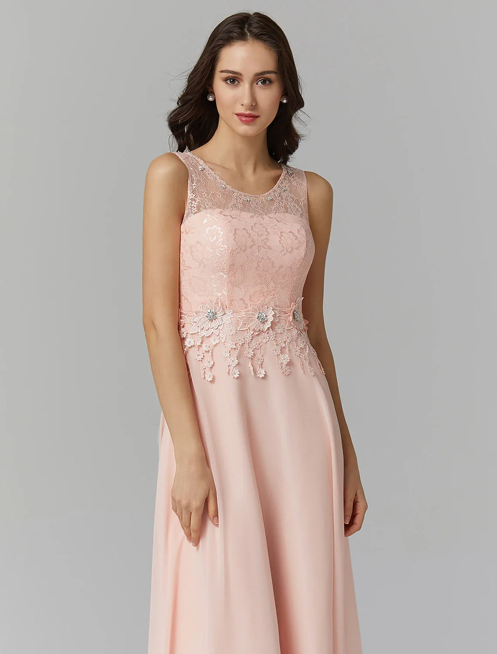 A-Line Illusion Chiffon Sleeveless Applique Floor-Length Prom Dress - Chloe Dress