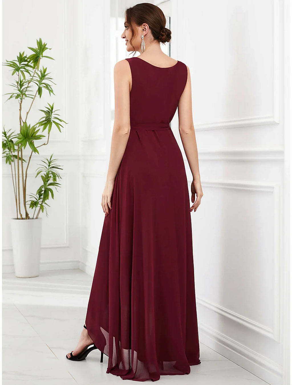 A-Line V-Neck Chiffon Sleeveless Ruffled Wedding Dress - Chloe Dress