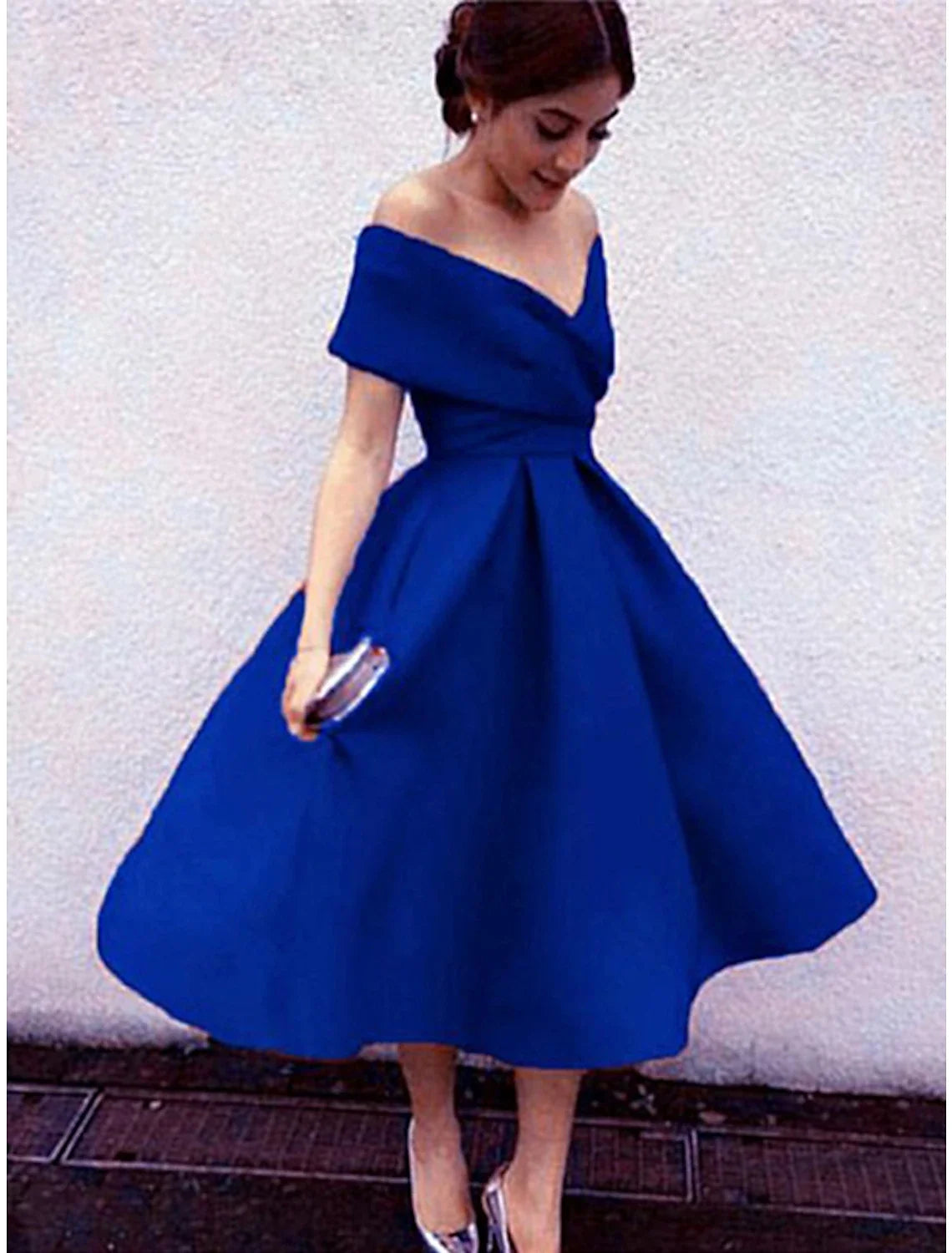 Green A-Line V-Neck Short Sleeve Pleated Mini Wedding Dress - Chloe Dress