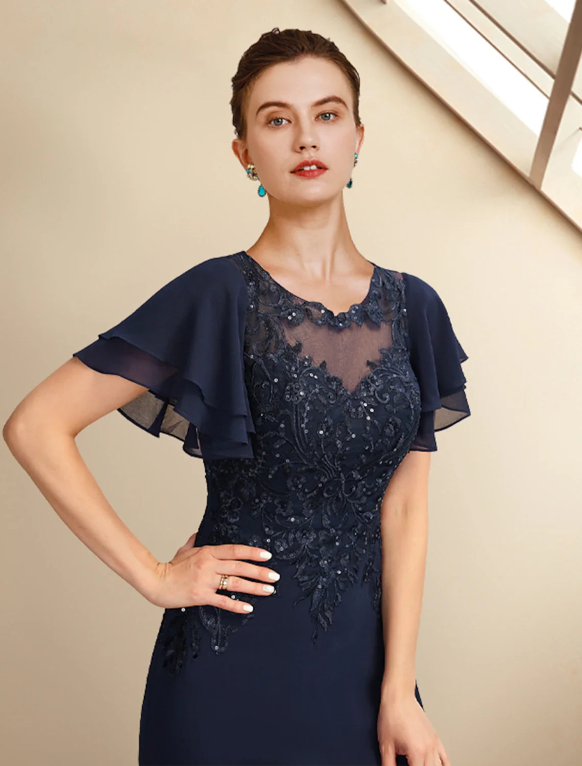A-Line Chiffon Short Sleeve Applique Floor-Length Dress - Chloe Dress