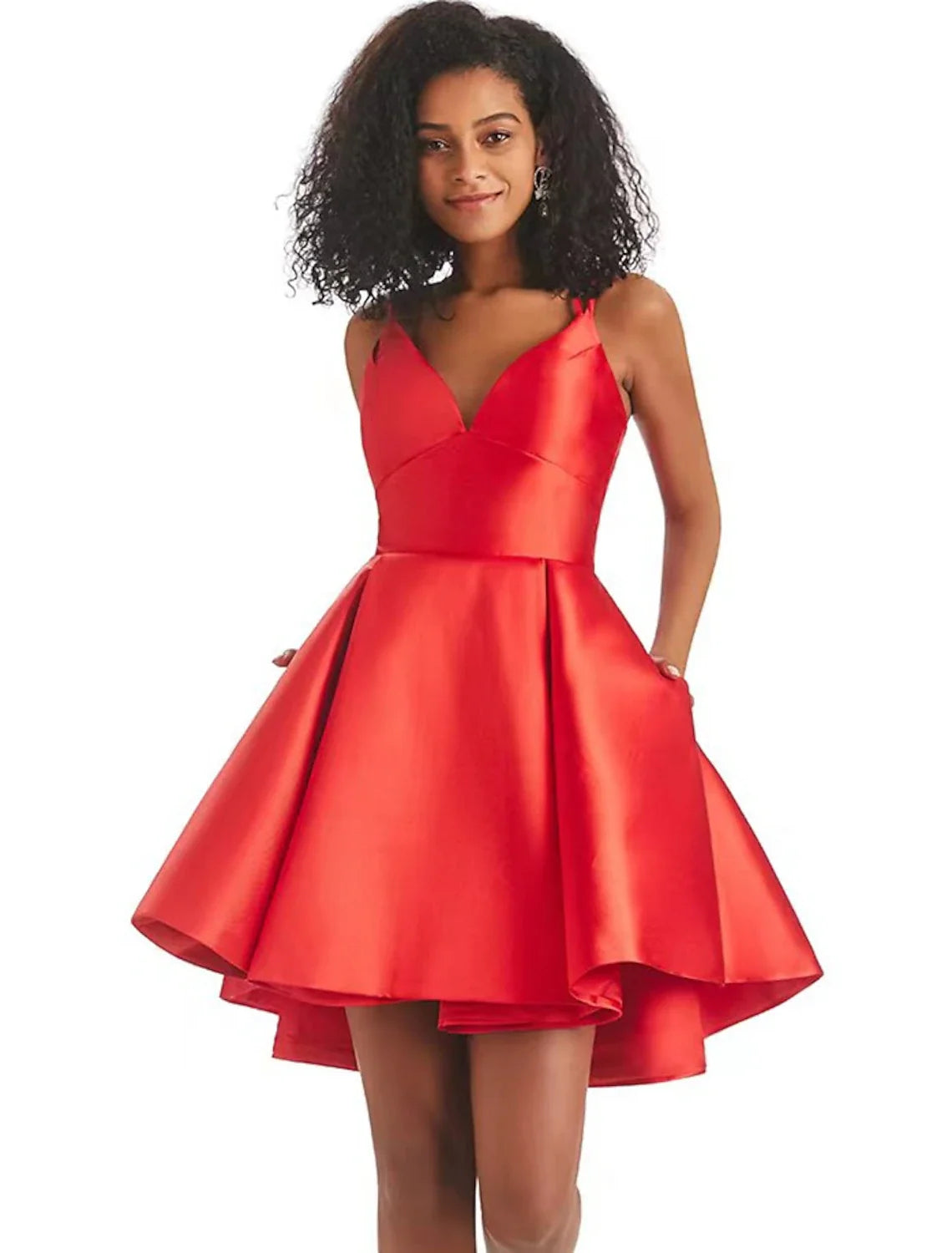 A-Line V-Neck Satin Sleeveless Backless Pleated Mini Homecoming Dress - Chloe Dress