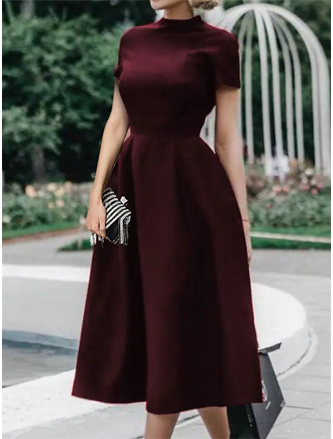A-Line High Neck Satin Short Sleeve Pleated Mini Wedding Dress - Chloe Dress