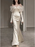 Mermaid Sweetheart Satin Long Sleeve Button Back Floor-Length Evening Gown - Chloe Dress