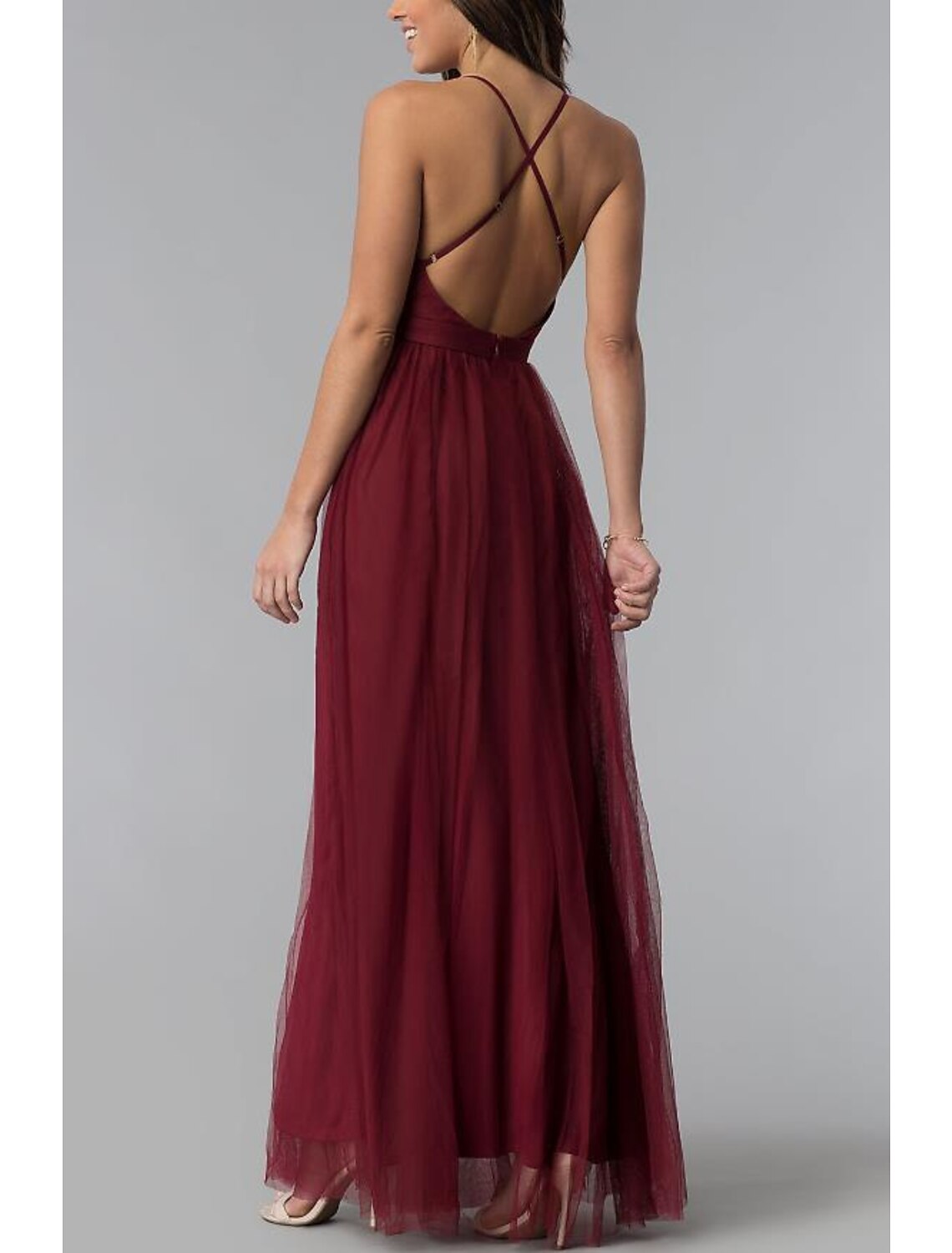 Sheath Halter Tulle Sleeveless Pleated Floor-Length Prom Dress - Chloe Dress