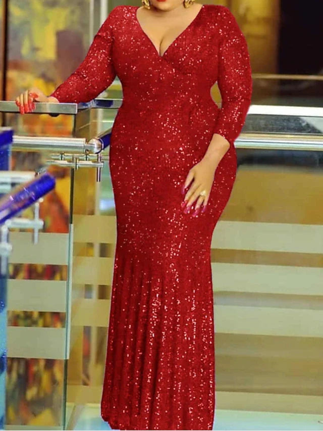 Sheath V-Neck Sequin Long Sleeve Floor-Length Prom Dress - Chloe Dress