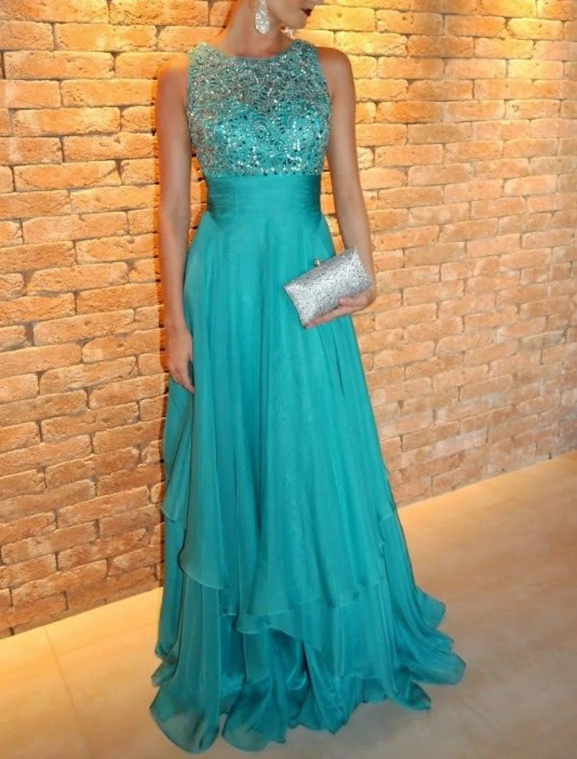 A-Line Chiffon Sleeveless Train Evening Gown - Chloe Dress