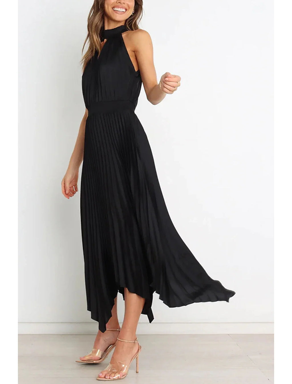 A-Line Halter Satin Sleeveless Pleated Wedding Dress - Chloe Dress