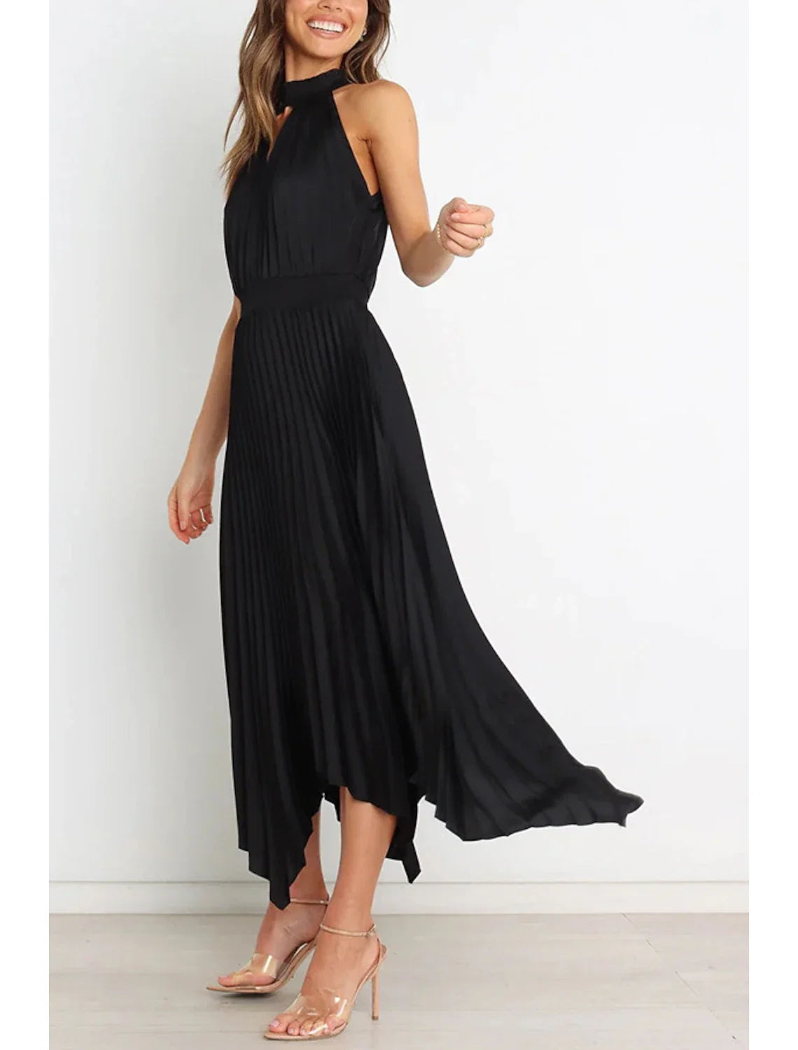 A-Line Halter Satin Sleeveless Pleated Wedding Dress - Chloe Dress