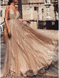 Green A-Line Spaghetti Strap Sequin Sleeveless Pleated Prom Dress - Chloe Dress
