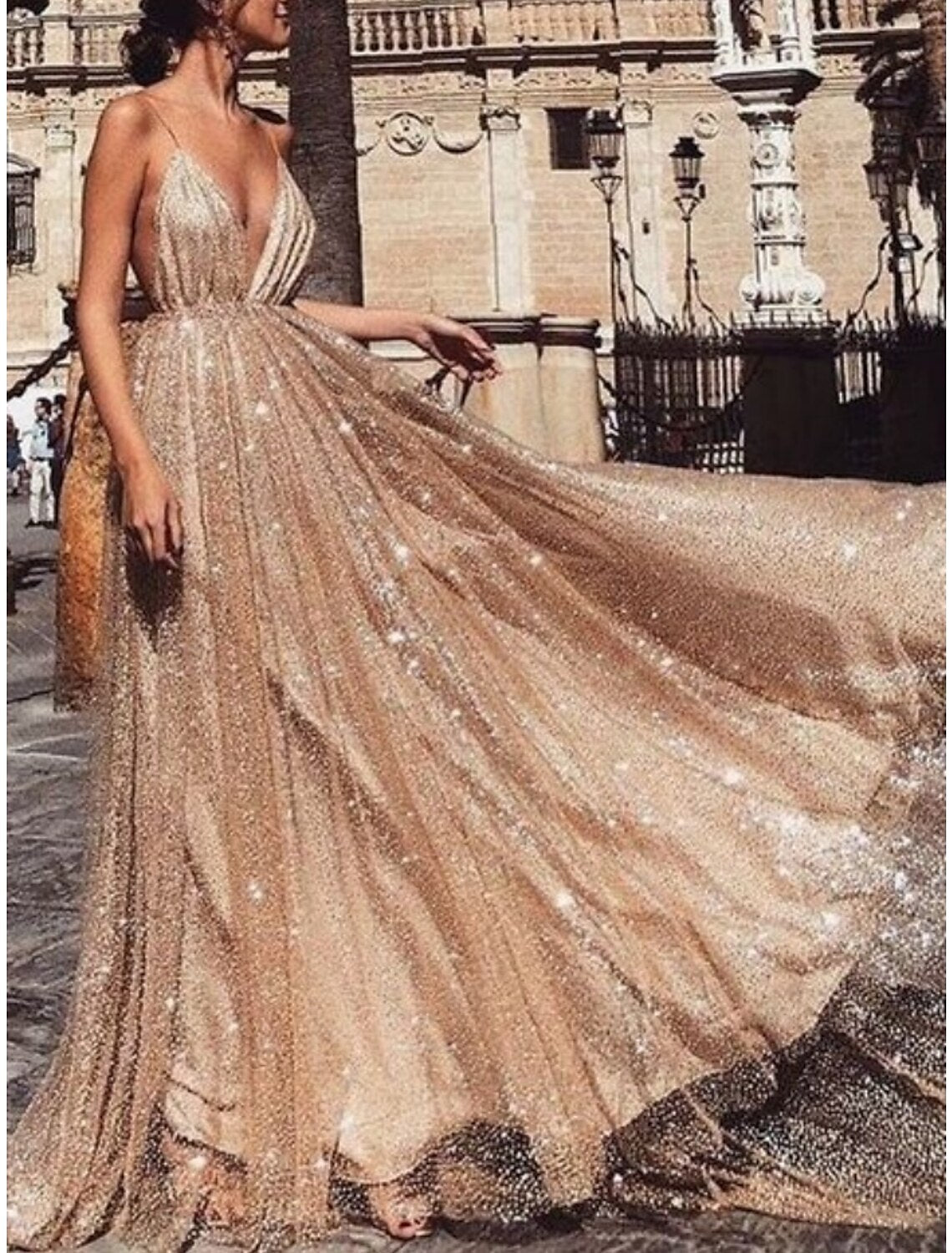 Green A-Line Spaghetti Strap Sequin Sleeveless Pleated Prom Dress - Chloe Dress