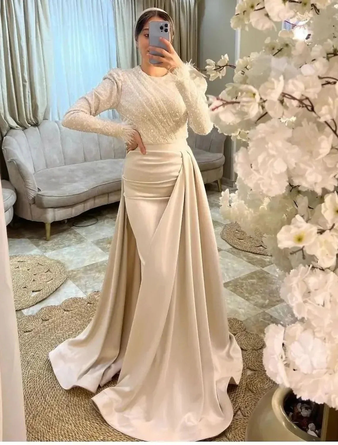 Black Mermaid Satin Long Sleeve Floor-Length Evening Gown - Chloe Dress