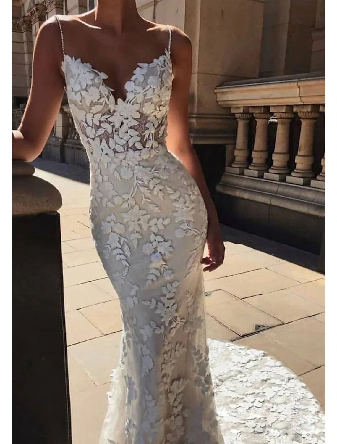 Mermaid V-Neck Lace Train Wedding Gown - Chloe Dress