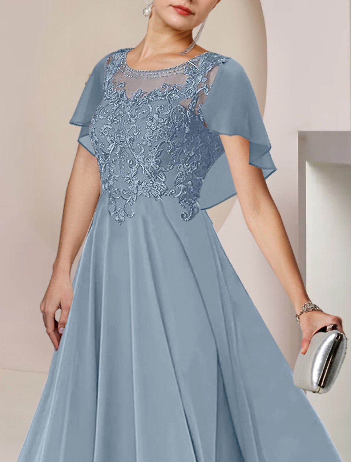 A-Line Chiffon Sleeveless Applique Tea-Length Dress - Chloe Dress