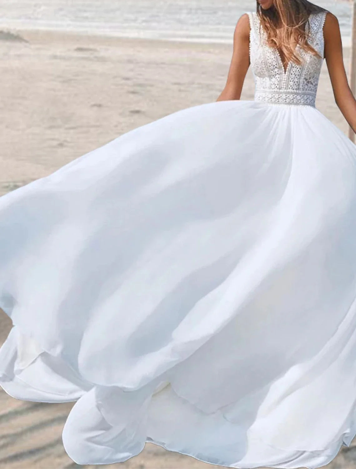A-Line V-Neck Chiffon Sleeveless Open Back Floor-Length Wedding Gown - Chloe Dress
