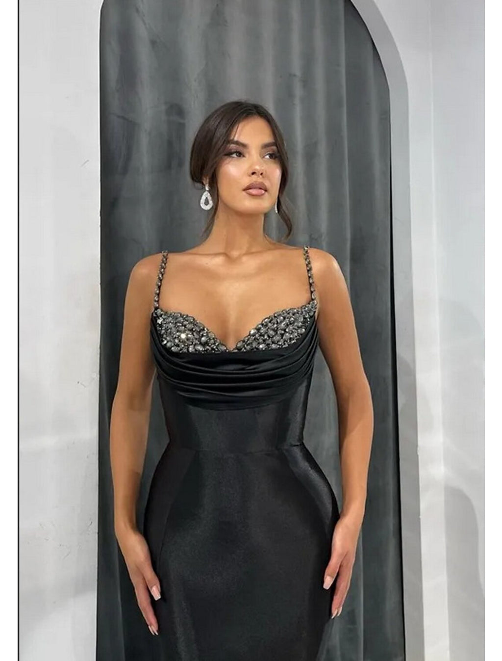 Black Mermaid Sweetheart Satin Sleeveless Open Back Train Evening Gown - Chloe Dress