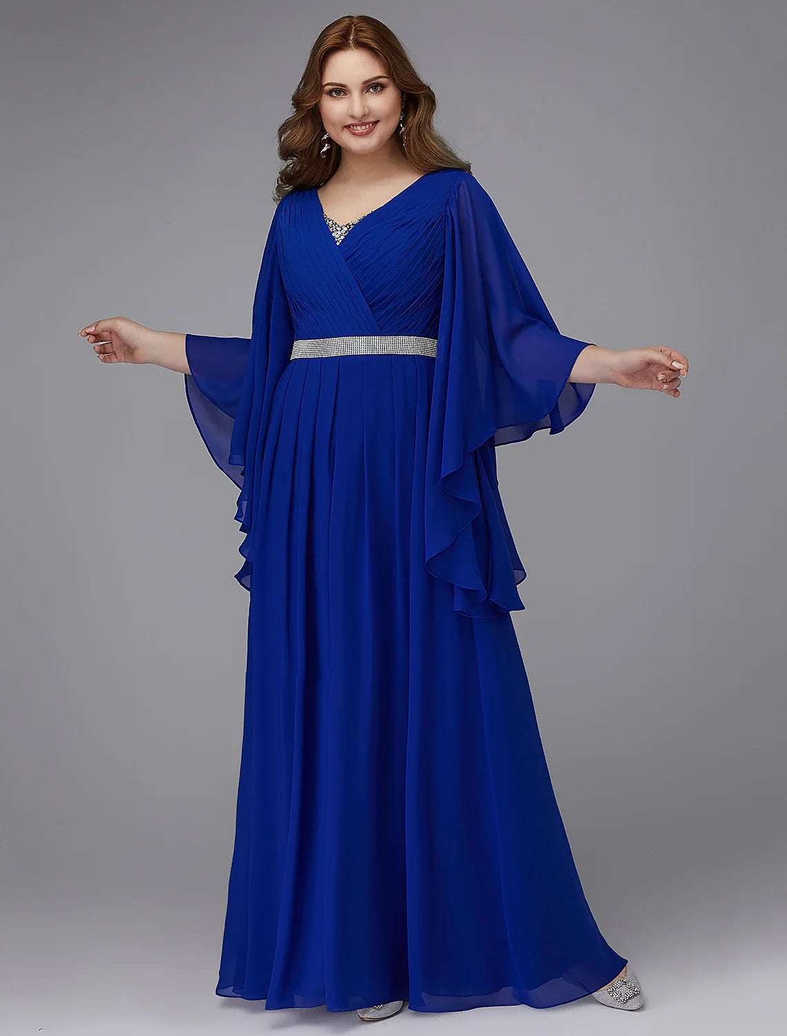 A-Line V-Neck Chiffon Long Sleeve Floor-Length Evening Dress - Chloe Dress