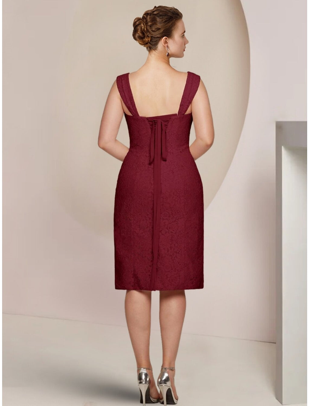 A-Line Square Neck Chiffon Long Sleeve Knee-Length Wedding Dress - Chloe Dress