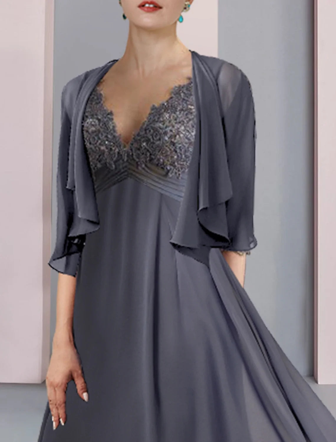 V-Neck Chiffon Short Sleeve Wrap Mini Wedding Dress - Chloe Dress