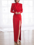 Green Sheath High Neck Long Sleeve High Slit Floor-Length Evening Gown - Chloe Dress