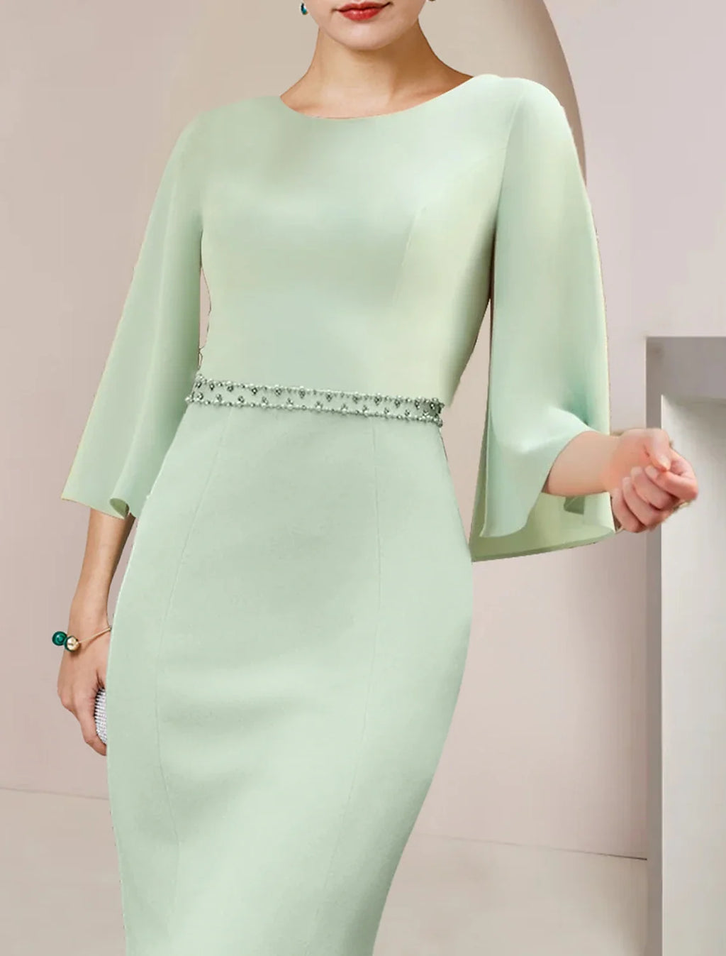 Mermaid Chiffon Three-Quarter Sleeve Tea-Length Wedding Dress - Chloe Dress