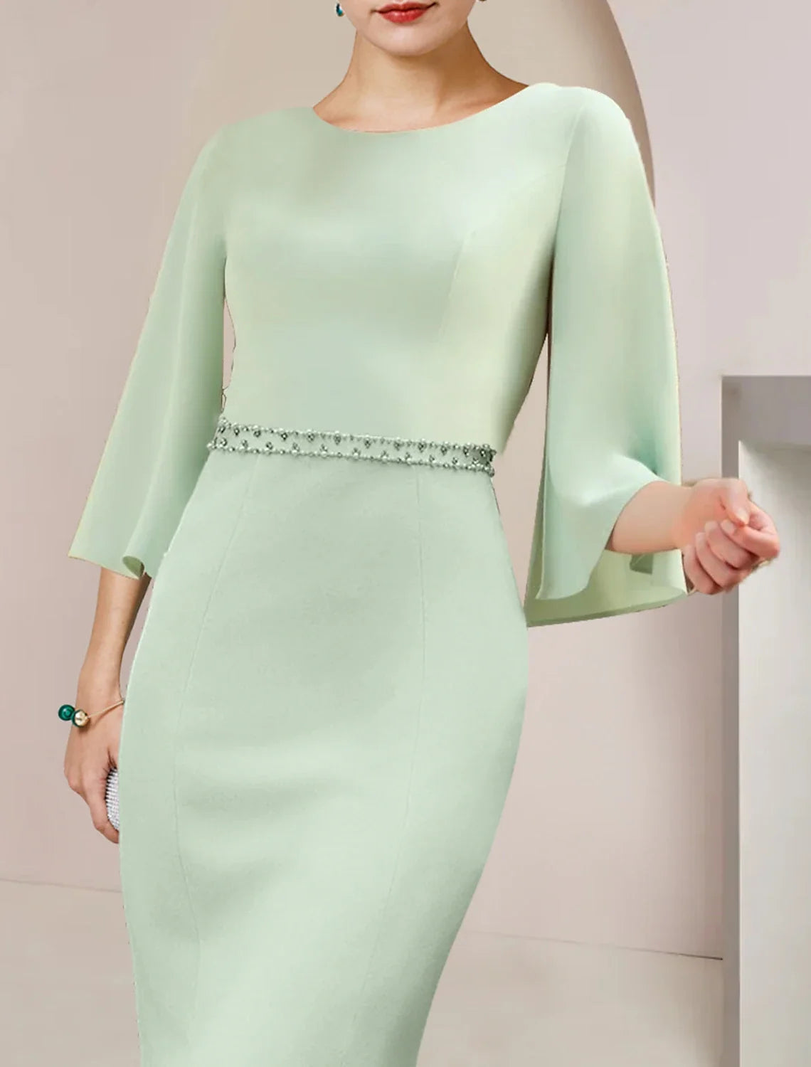 Mermaid Chiffon Three-Quarter Sleeve Tea-Length Wedding Dress - Chloe Dress