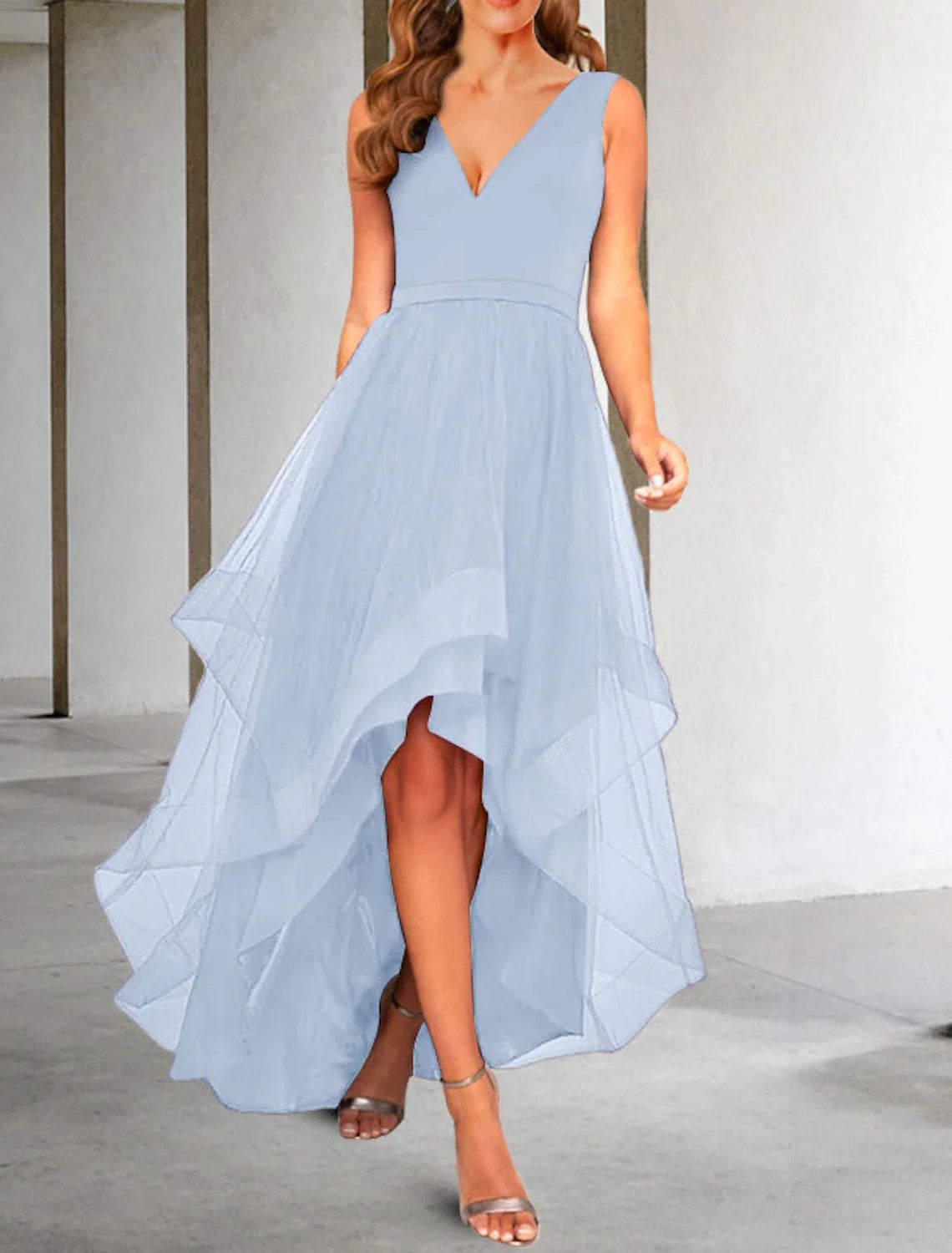 A-Line V-Neck Organza Sleeveless Tea-Length Wedding Dress - Chloe Dress