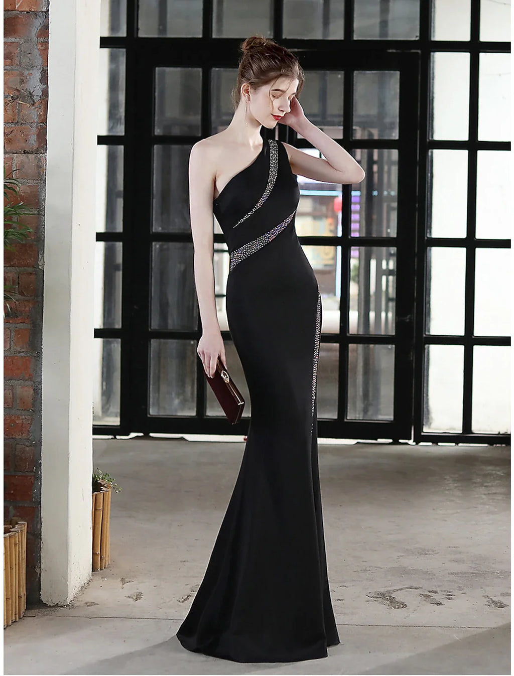 Mermaid One-Shoulder Satin Sleeveless Floor-Length Evening Gown - Chloe Dress