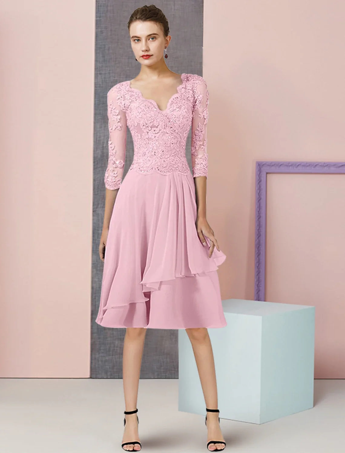A-Line V-Neck Chiffon Pleated Knee-Length Wedding Dress - Chloe Dress