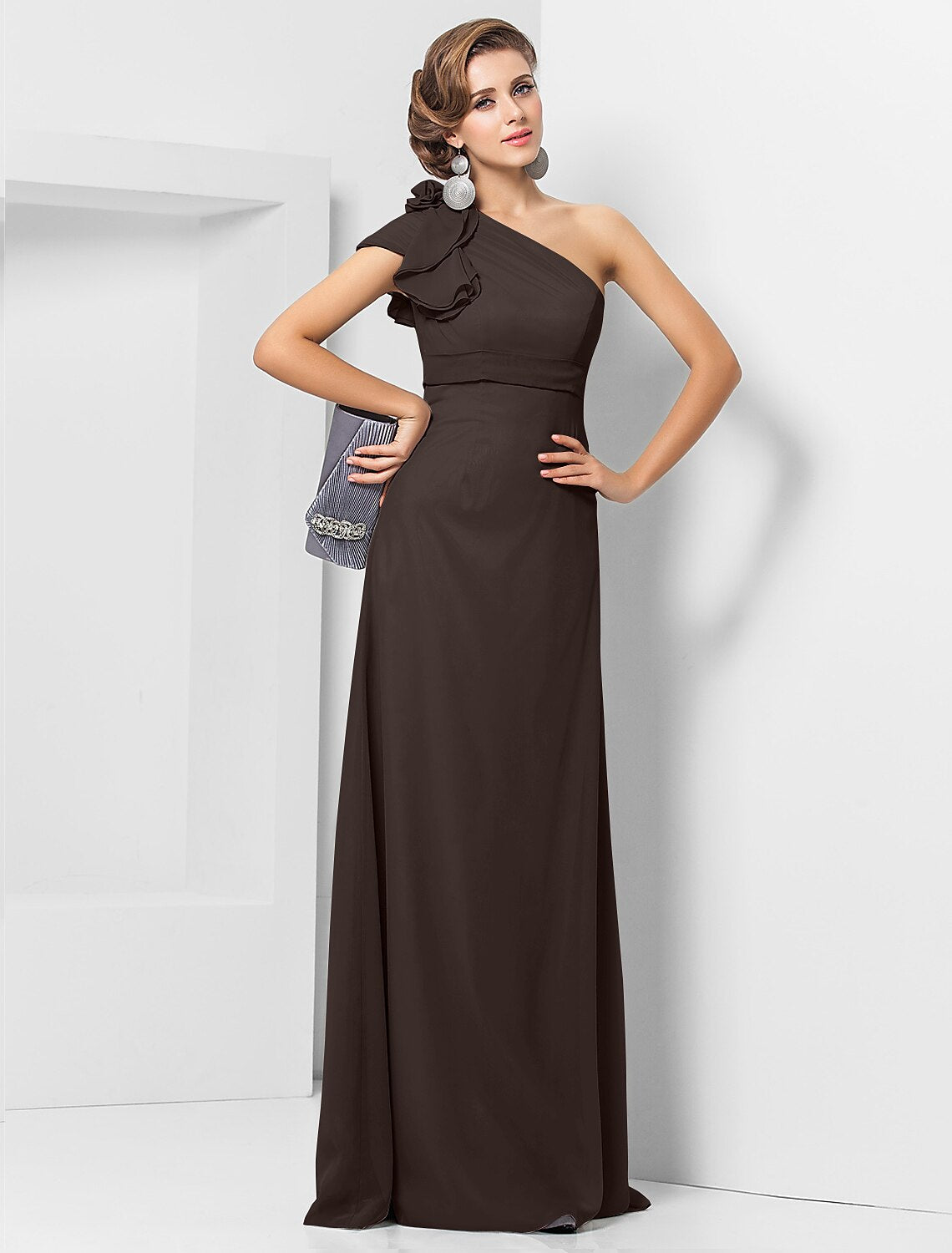 Sheath One-Shoulder Chiffon Sleeveless Applique Floor-Length Evening Dress - Chloe Dress